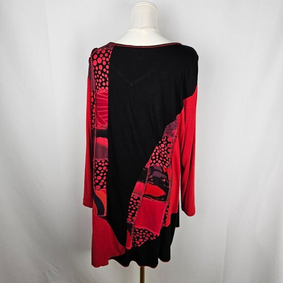 Parsley & Sage 2X Red Black Patchwork Long Sleeve Tunic Top Lagenlook - Picture 3 of 8